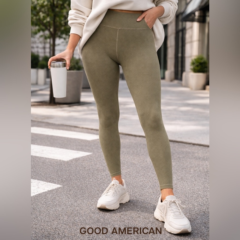 Good American Chunky Rib High-Waist Leggings Sea Turtle‎ Green Size 3/4 gym yoga